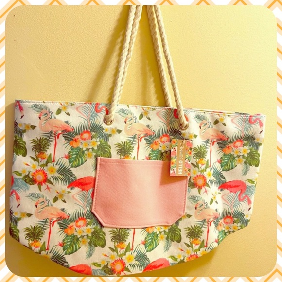 Handbags - Flamingo floral design large tote bag